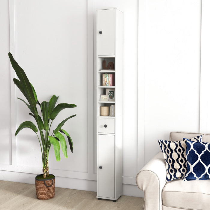 Armadio da bagno alto-Mobiletto da bagno slim con 1 cassetto di stoccaggio, Armadio da bagno 5 ripiani regolabili struttura antiscivolo Bianco