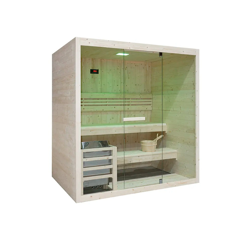 Sauna finlandese da interno 3-4 persone 180x130cm h200 in legno di abete | Nirva