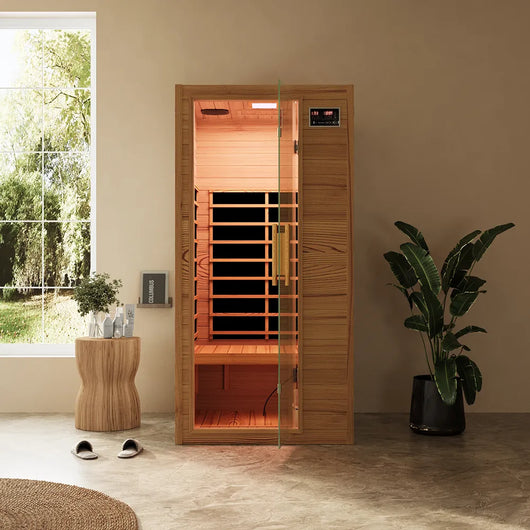 Sauna ad infrarossi 90x100 cm H188 in legno Helmock con radio integrata | Helsinki Eco