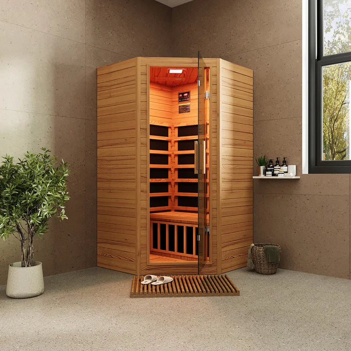 Sauna ad infrarossi 107x107 CM H188 in legno Hemlock con radio integrata | Tampere