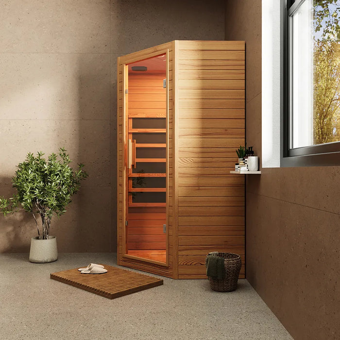 Sauna ad infrarossi 107x107 CM H188 in legno Hemlock con radio integrata | Tampere