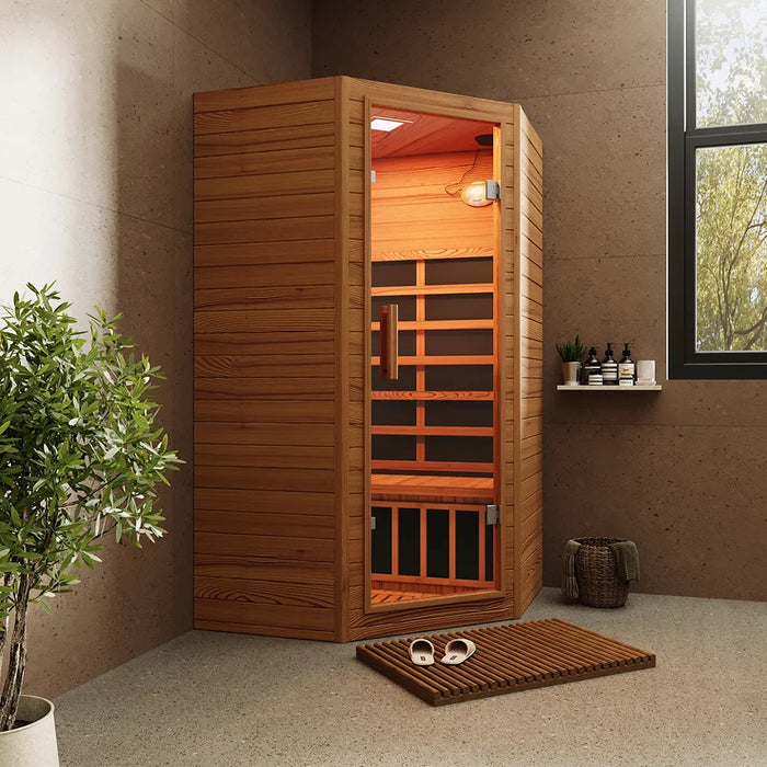Sauna ad infrarossi 107x107 CM H188 in legno Hemlock con radio integrata | Tampere