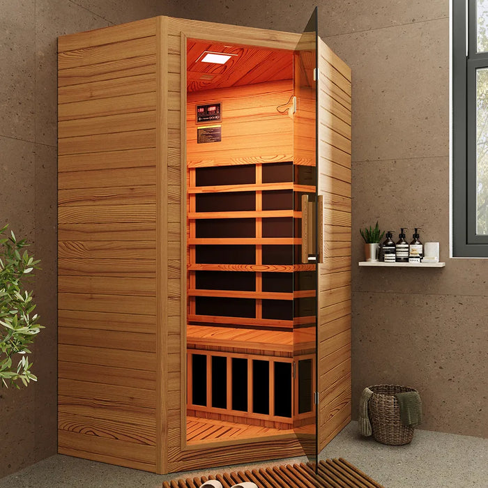Sauna ad infrarossi 107x107 CM H188 in legno Hemlock con radio integrata | Tampere