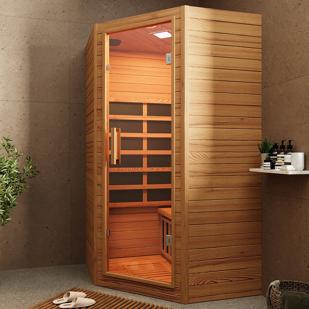Sauna ad infrarossi 107x107 CM H188 in legno Hemlock con radio integrata | Tampere