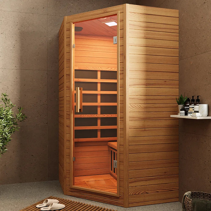 Sauna ad infrarossi 107x107 CM H188 in legno Hemlock con radio integrata | Tampere