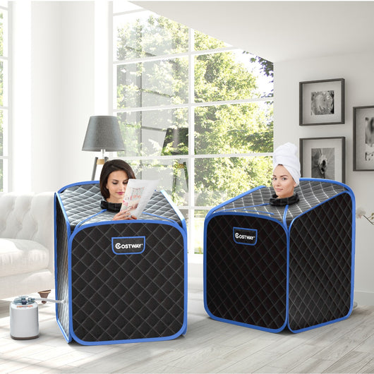 Sauna a vapore portatile con sedia rullo massaggiatore per piedi temperatura a 9 livelli, Cabina sauna da casa Nero-Massaggiatori