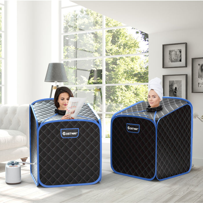 Sauna a vapore portatile con sedia rullo massaggiatore per piedi temperatura a 9 livelli, Cabina sauna da casa Nero-Massaggiatori