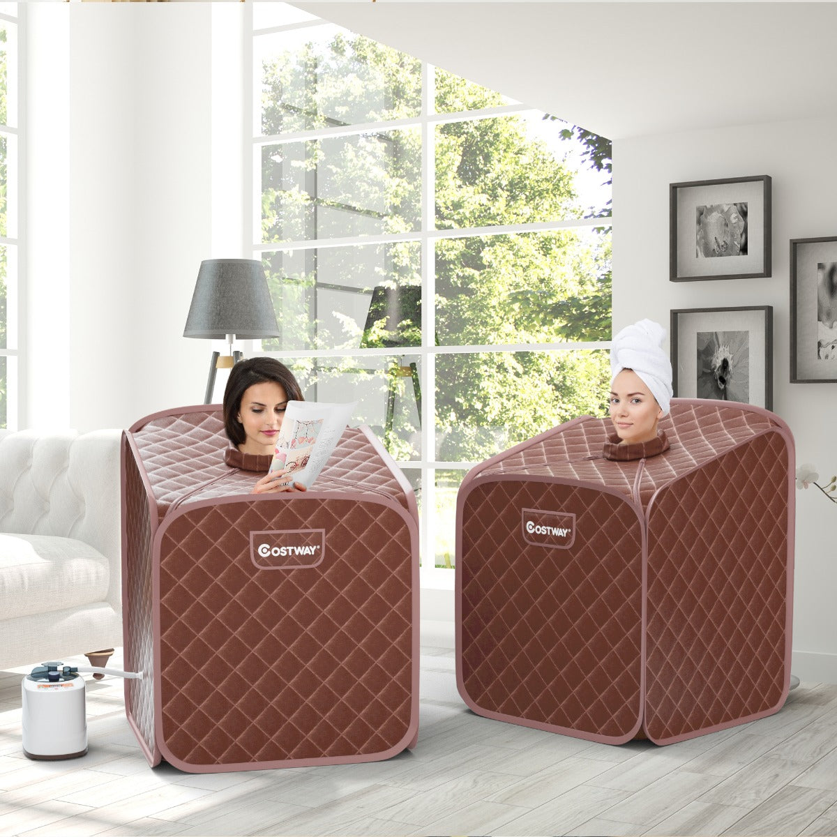 Sauna a vapore portatile con sedia rullo massaggiatore per piedi temperatura a 9 livelli, Cabina sauna da casa Caff¨¨-Massaggiatori