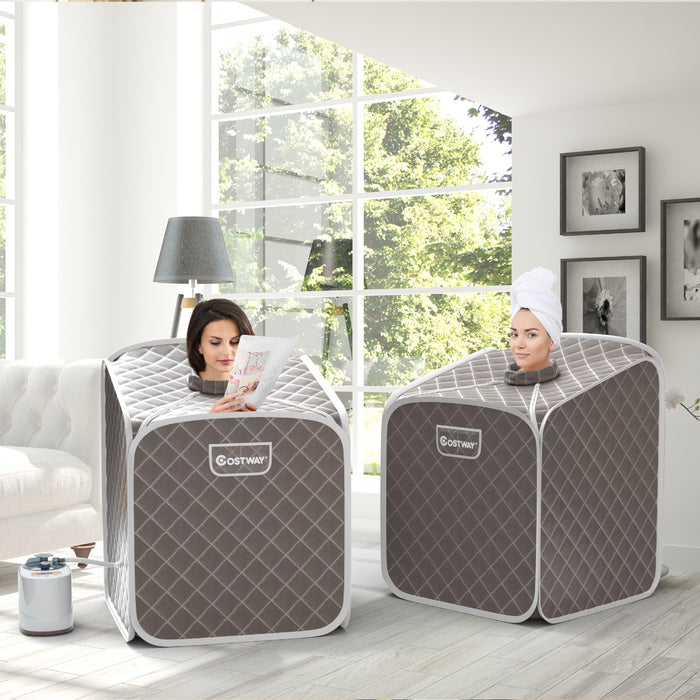 Sauna a vapore portatile con sedia rullo massaggiatore per piedi temperatura a 9 livelli, Cabina sauna da casa Grigio-Massaggiatori