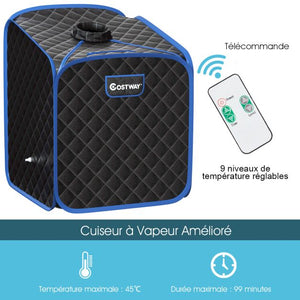 Sauna a vapore portatile da 2 litri con sedia 9 livelli di temperatura regolabili tenda spa per 1 persona con rullo massaggiante nera 20_0009252
