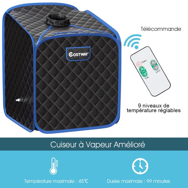 Sauna a vapore portatile da 2 litri con sedia 9 livelli di temperatura regolabili tenda spa per 1 persona con rullo massaggiante nera 20_0009252