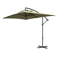 Ombrellone da Giardino Decentrato con Base a Croce e Apertura a Manovella, 294x193cm, Beige