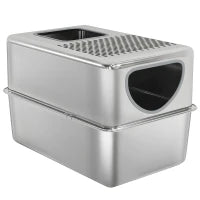 Lettiera per Gatti in Acciaio Inossidabile XL Arenero con Paletta Doppie Aperture Facile da Pulire Argento