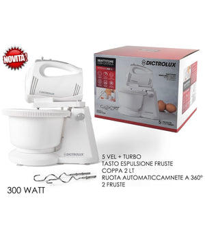 Sbattitore 2 Fruste Con Ciotola Rotante Ganci Impastatrice 300w 5 Velocità +turbo         