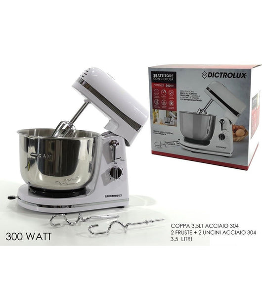Sbattitore Con Coppa 300w 3.5litri 6 Velocità  Fruste Acciaio Robot Cucina 602074         