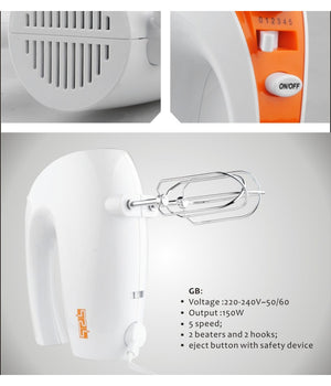 Sbattitore Elettrico 5 Velocità  Con Accessori In Acciaio Inox 150w Bianco         