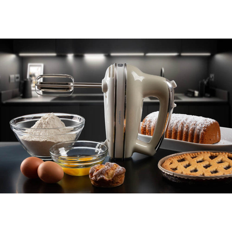 Sbattitore Vintage 450W - 5 velocità - Funzione turbo - 2 fruste - Beige