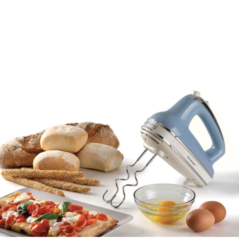 Sbattitore Vintage 450W - 5 velocità - Funzione turbo - 2 fruste - Celeste