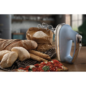 Sbattitore Vintage 450W - 5 velocità - Funzione turbo - 2 fruste - Celeste