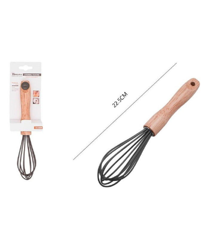 Sbattiuova Frusta 8" Sbatti Uova In Silicone Manico Legno 22.5cm Da Cucina 50738         