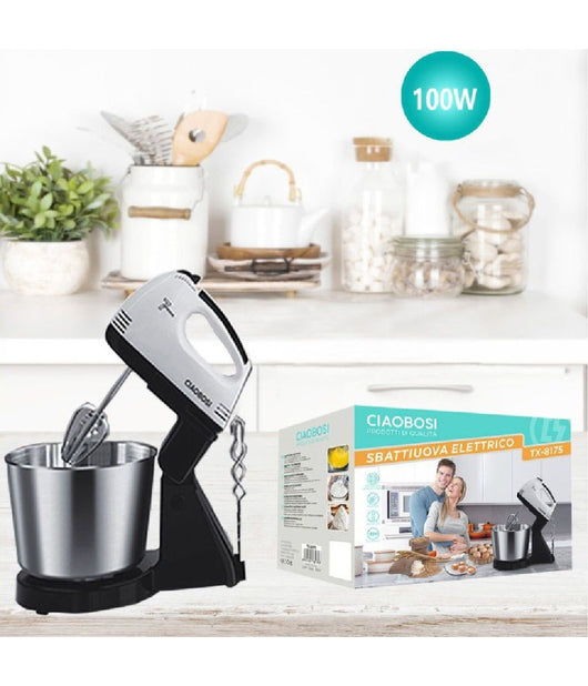 Sbattiuova Frusta Sbattitore Elettrico Miscela 100w Con Secchio Acciaio Tx-8175         