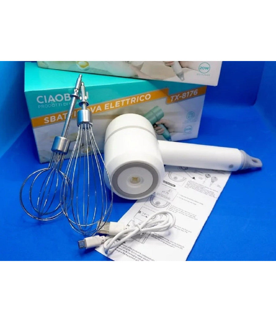 Sbattiuova Sbattiuovo Panna Sbatti Uova Elettrico 20w Ricaricabile Usb Tx-8176         