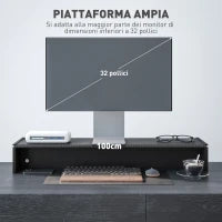 Supporto per Monitor con 2 Vani Contenitore in Legno, 100x27x15 cm, Nero