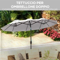 Ombrellone da Giardino Doppio Inclinabile con Apertura a Manovella, 295x152x222cm, Bianco