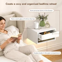 Set 2 Comodini Sospesi con LED RGB Integrati e Regolabili con APP, Cassetto e Ripiano, 37x32x21 cm, Bianco