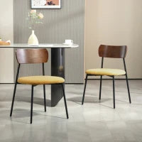 Set di 2 sedie da sala da pranzo con seduta effetto pelo, schienale curvo effetto legno, interni, giallo