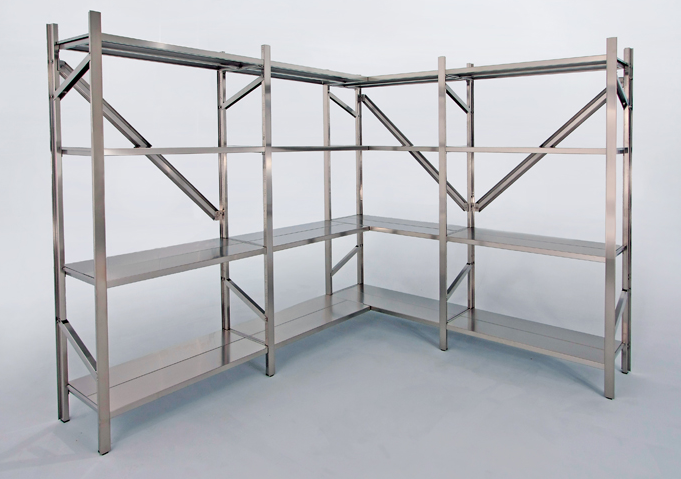 Scaffalatura modulare in acciaio inox con ripiani cm. 120x30x200h