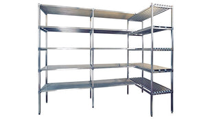 SCAFFALE ALIMENTARE IN ACCIAIO INOX con piani ad incastro con gancio cm. 120x50x150h