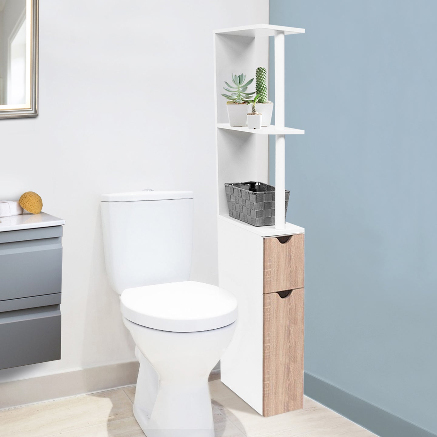 ProBache - Scaffalatura per toilette in legno bianco 2 ante faggio WILLY