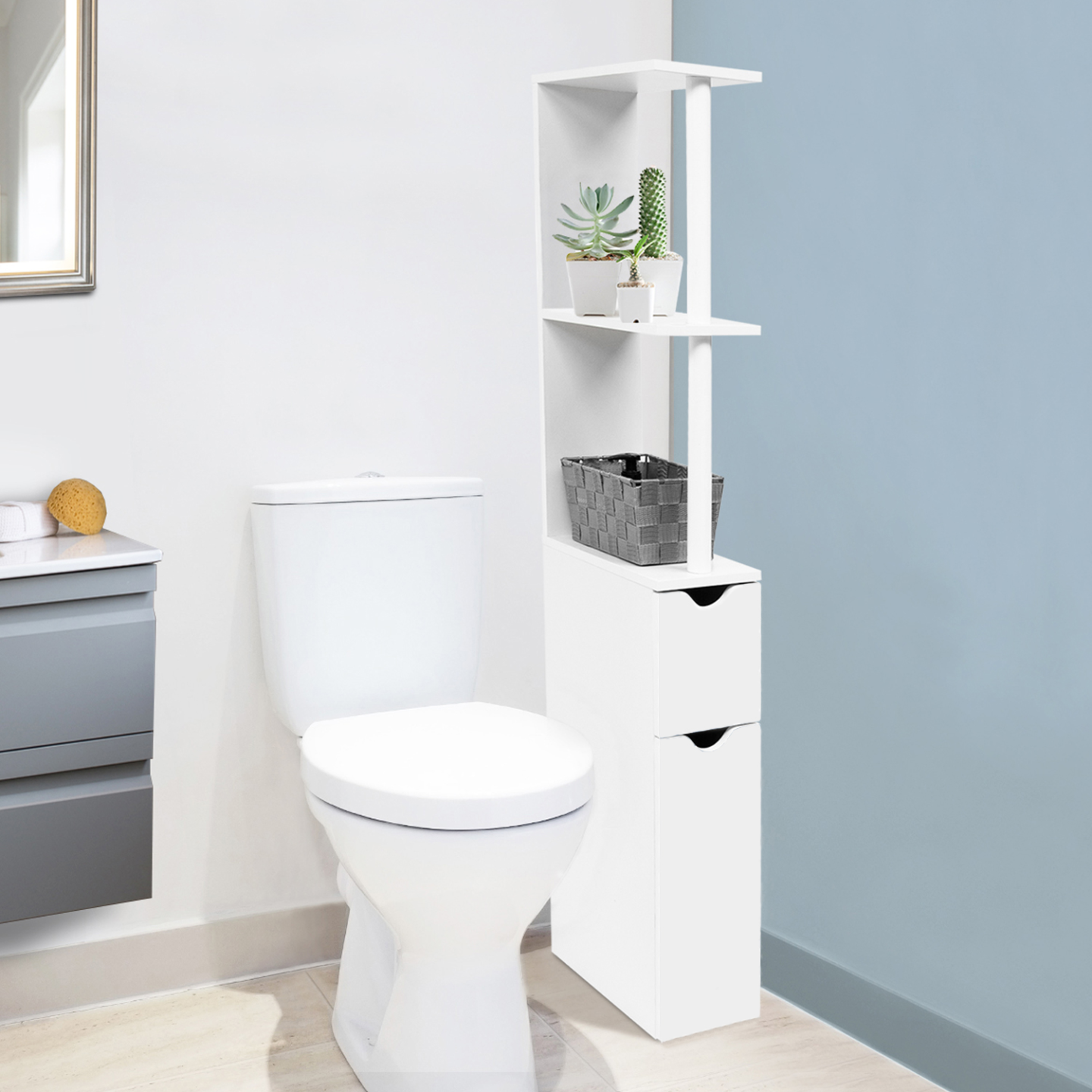 IDMarket - Scaffalatura per toilette in legno bianco con 2 ante bianche WILLY