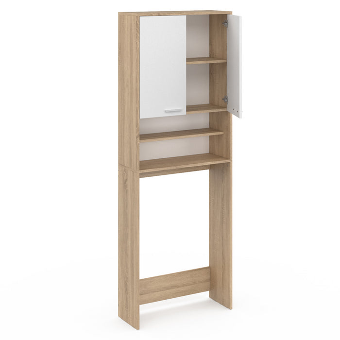 IDMarket - Scaffalatura WALLIS bianca e faggio per lavatrici e WC