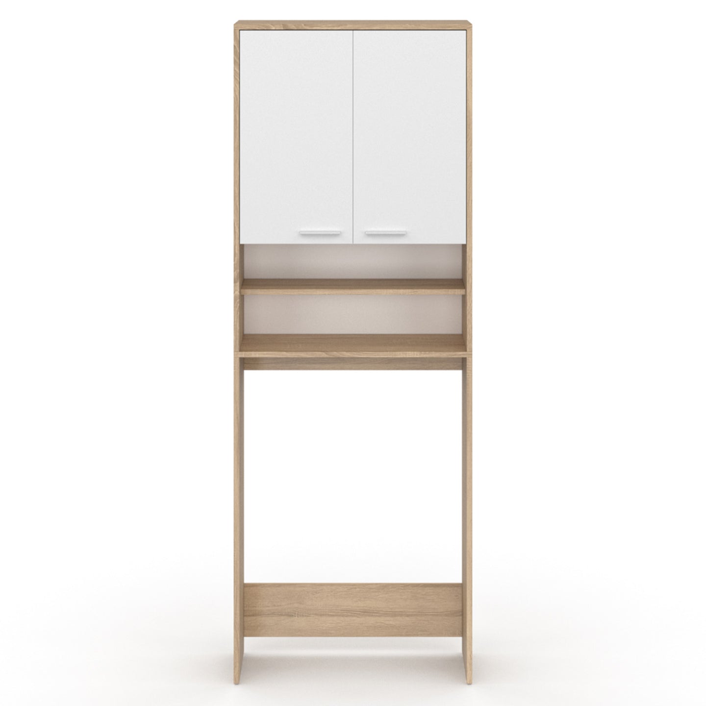IDMarket - Scaffalatura WALLIS bianca e faggio per lavatrici e WC