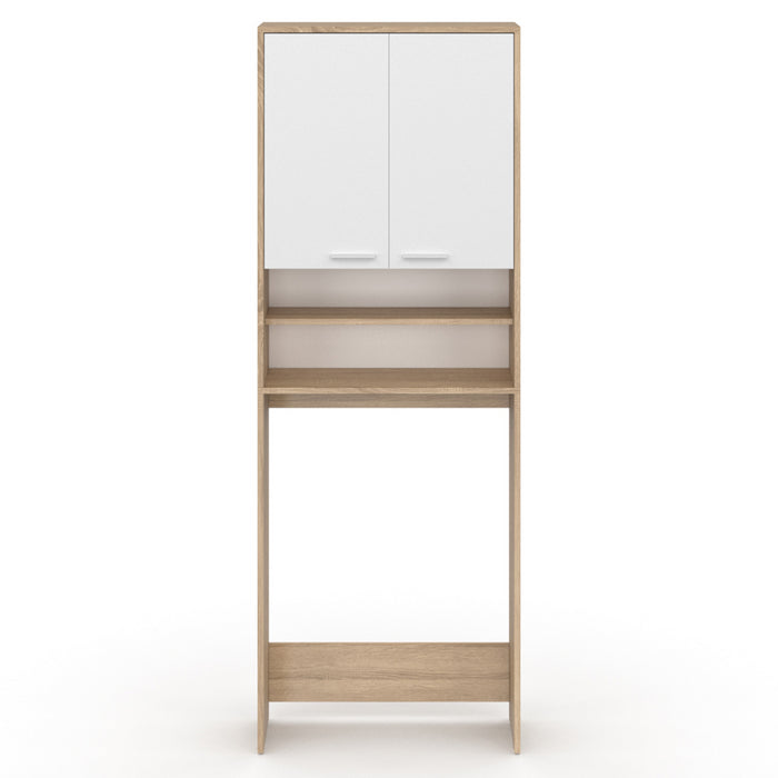 IDMarket - Scaffalatura WALLIS bianca e faggio per lavatrici e WC