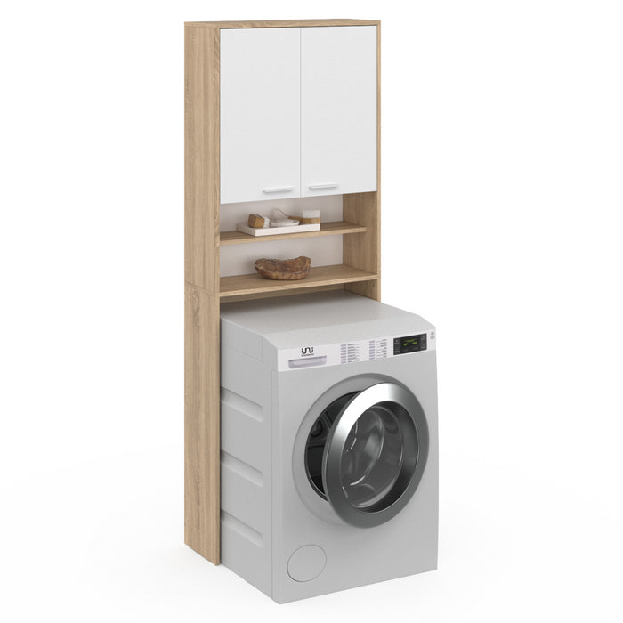 IDMarket - Scaffalatura WALLIS bianca e faggio per lavatrici e WC