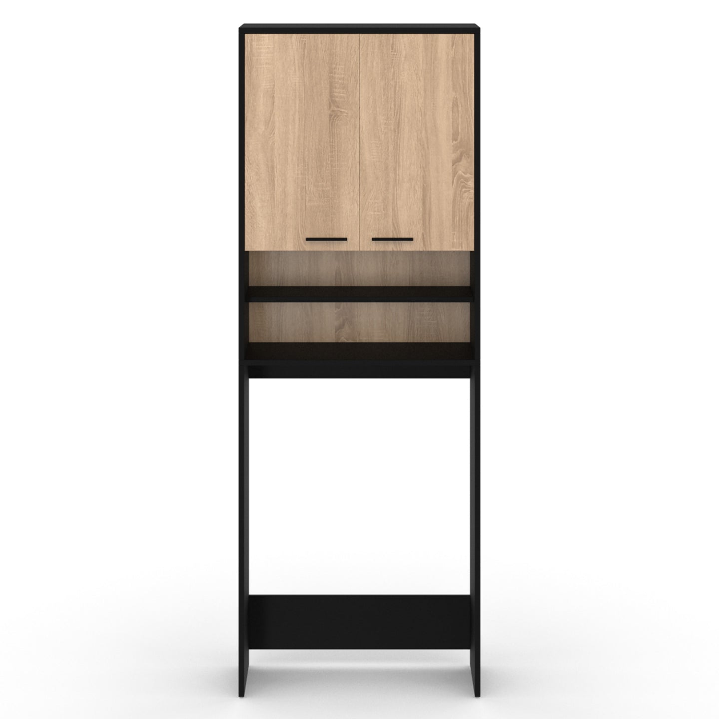 IDMarket - Scaffalatura WALLIS nera e in faggio per lavatrice e piano WC