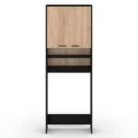 IDMarket - Scaffalatura WALLIS nera e in faggio per lavatrice e piano WC