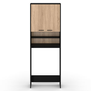 IDMarket - Scaffalatura WALLIS nera e in faggio per lavatrice e piano WC