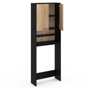 IDMarket - Scaffalatura WALLIS nera e in faggio per lavatrice e piano WC
