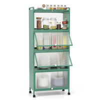 Supporto mobile con porte PC a scomparsa, Armadio da cucina autoportante con 4 ruote girevoli 60x32x154cm Verde scuro-Credenze buffet