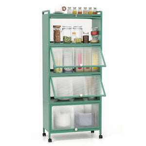 Supporto mobile con porte PC a scomparsa, Armadio da cucina autoportante con 4 ruote girevoli 60x32x154cm Verde scuro-Credenze buffet