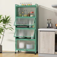 Supporto mobile con porte PC a scomparsa, Armadio da cucina autoportante con 4 ruote girevoli 60x32x154cm Verde scuro-Credenze buffet