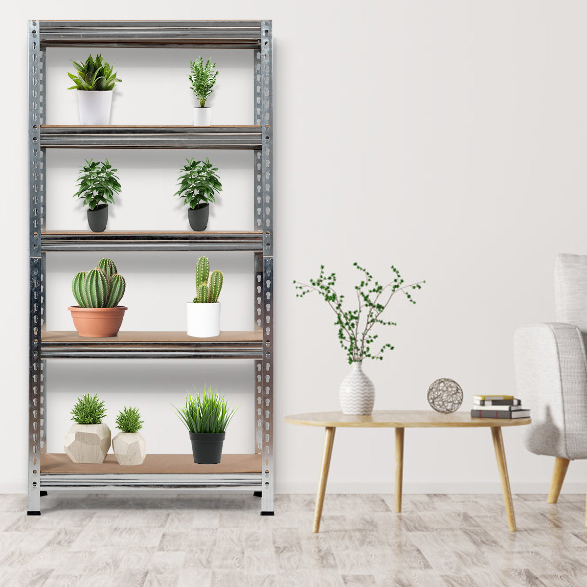 Scaffalature metalliche a 5 livelli senza bulloni per combinazioni libere-Scaffale con ripiani regolabili Argento