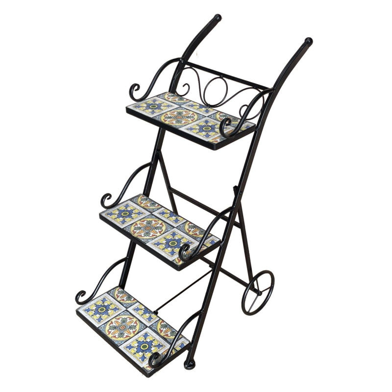 Scaffale 4 Ripiani Positano Ferro Battuto E Mosaico Cm 55x23x135