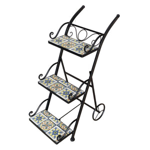 Scaffale 4 Ripiani Positano Ferro Battuto E Mosaico Cm 55x23x135