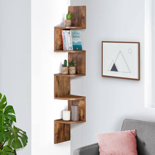 IDMarket - Scaffale angolare a parete a 5 livelli ISA in legno invecchiato