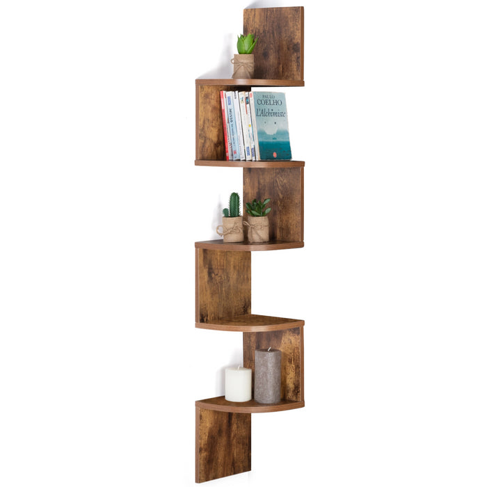 IDMarket - Scaffale angolare a parete a 5 livelli ISA in legno invecchiato